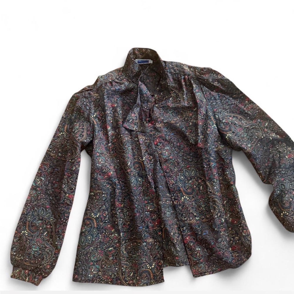 Paisley Ruffle Neck Blouse in Multi Colors